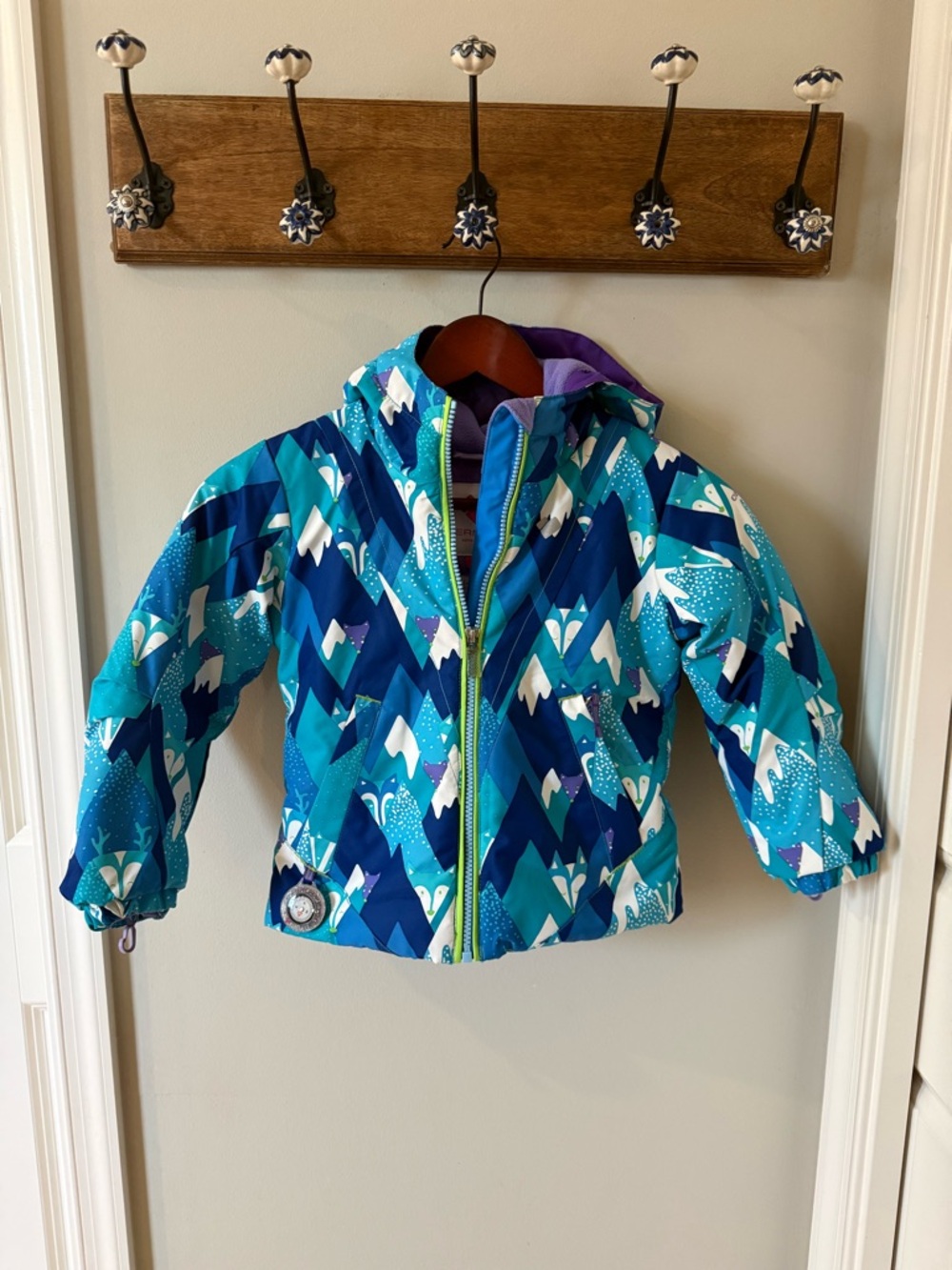 Kids Obermeyer Girls' Teal & Blue Hooded Fox Winter Jacket